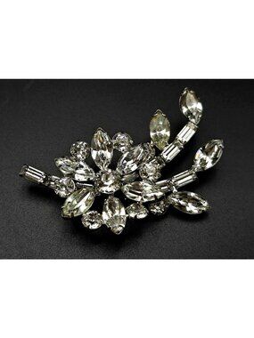 Vintage Kramer Of New York Large Rhinestone Floral Brooch Pin 3.5"